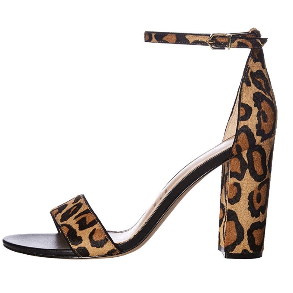 Sam Edelman Yaro Nude Leopard Adjustable Ankle Strap Leather Heeled Sandals 9.5